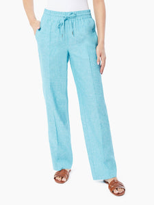 Pull-On Linen-Blend Drawstring Pants in the color Blue Grotto/NYC White | Jones New York