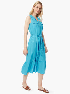 Linen-Blend Flounce Hem Utility Midi Dress in the color Blue Grotto | Jones New York