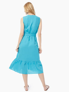 Linen-Blend Flounce Hem Utility Midi Dress in the color Blue Grotto | Jones New York