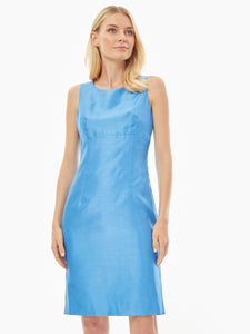 Textured Shantung Seamed Sheath Dress, Blue Hyacinth | Kasper
