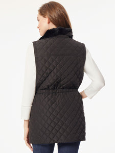 Plus Snap Front Quilted Fur Collar Vest in the Color Jones Black | Jones New York