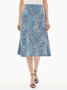 A-Line Jersey Knit Midi Skirt, Blue Hyacinth Multi | Kasper