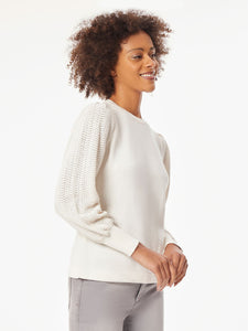 Long Sleeve Puff Sleeve Knit Top in the Color Jones White | Jones New York