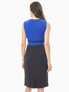 Colorblock Stretch Crepe Sheath Dress, Royal/Black | Kasper