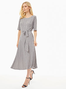 Petite Belted Fit and Flare Jersey Knit Dress, Pebble Multi | Kasper