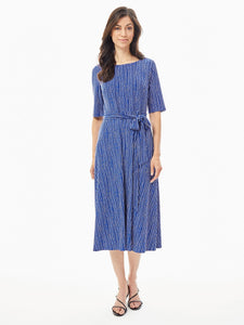 Petite Belted Fit and Flare Jersey Knit Dress, Royal Multi | Kasper