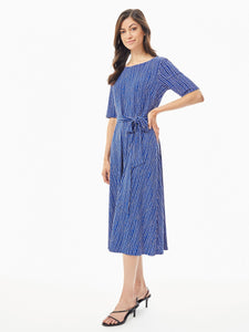 Petite Belted Fit and Flare Jersey Knit Dress, Royal Multi | Kasper