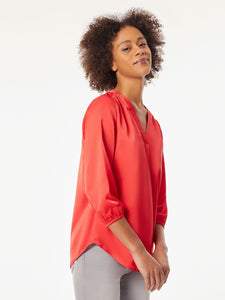 Crepe de Chine Roll Tab Pintuck Blouse in the Color Rouge | Jones New York