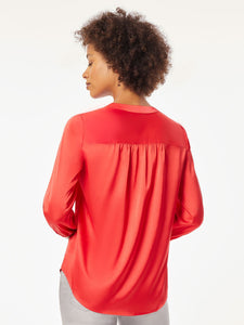 Crepe de Chine Roll Tab Pintuck Blouse in the Color Rouge | Jones New York