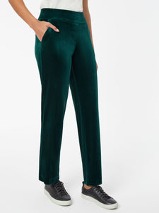 Pull-On Velour Straight Leg Pants, Emerald | Meison Studio Presents Jones New York