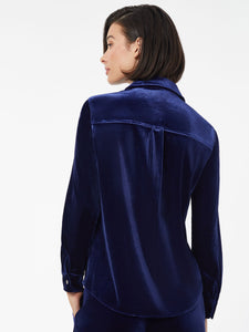 Button-Front Velour Utility Shirt, Dark Sapphire | Meison Studio Presents Jones New York