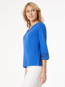 Plus Size Lace Trim Long Sleeve Knit Top in the Color Lt Sapphire | Jones New York