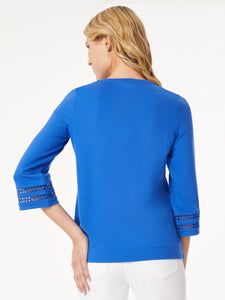 Lace Trim Long Sleeve Knit Top in the Color Lt Sapphire | Jones New York