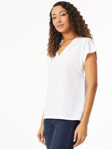 Cap Sleeve V-Neck Top in the Color NYC White | Jones New York