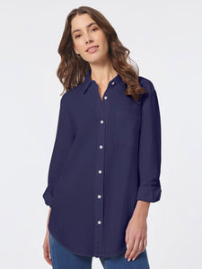 Linen Roll-Tab Sleeve Shirt, Pacific Navy | Meison Studio Presents Jones New York