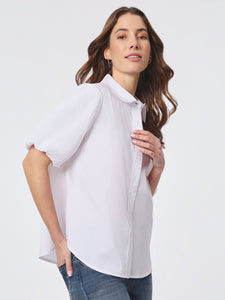 Plus Size Poplin Puff Sleeve Button Down Shirt, NYC White | Meison Studio Presents Jones New York