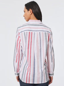 Striped Cotton Oversized Button-Down Shirt, Pacific Navy Multi | Meison Studio Presents Jones New York