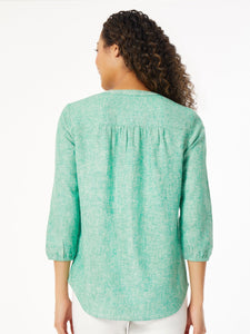 Crossdye V-Neck Pleated Kelly Blouse in the Color Kelly/NYC White | Jones New York