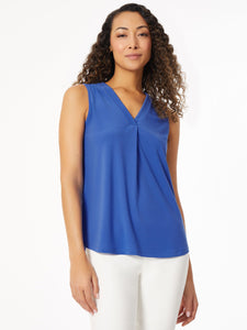 Solid Sleeveless Pleat Front Moss Crepe Top in the Color Lt Sapphire | Jones New York