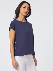 Jasper Crepe Button Detail Blouse in the Color Pacific Navy | Jones New York