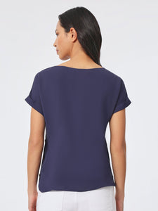 Jasper Crepe Button Detail Blouse in the Color Pacific Navy | Jones New York