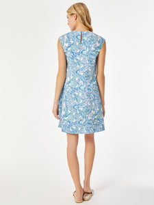 Linen Short Sleeve Swing Dress in the Color Light Sapphire Multi | Jones New York