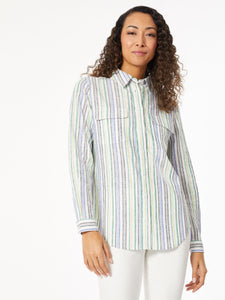 Satin Striped Utility Blouse in the Color NYC White/Kelly Multi | Jones New York