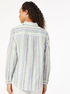 Satin Striped Utility Blouse in the Color NYC White/Kelly Multi | Jones New York