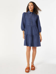 Denim Button Front Belted Dress in the Color Indigo - Dark Wash | Jones New York