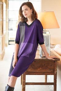 Dolman Sleeve Colorblock Soft Knit Dress, Valiant Purple/Granite/Sterling/Black | Meison Studio Presents Ming Wang