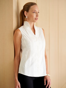 Sleeveless Stretch Cotton Blouse, White, White | Meison Studio Presents Misook