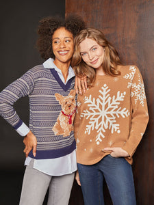 Holiday Snowflake Crewneck Sweater in the Color Caramel Combo | Jones New York