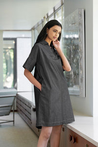 Side Pocket A-Line Chambray Shirt Dress – Ming Wang