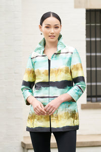 Plus Size Landscape Brushstroke Woven Jacket, Goldfinch/Seaspray/Black/White | Meison Studio Presents Ming Wang