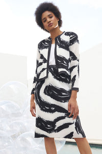 Plus Size A-Line Midi Skirt - Fine Pleat Crepe de Chine, Black/White | Ming Wang