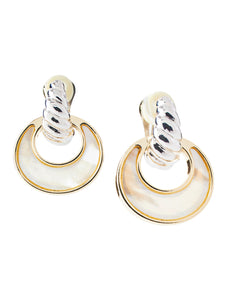 Mother-of-Pearl Two-tone Clip-On Earrings, Silver/Gold Tone | Meison Studio Presents Misook