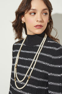 Long Double Strand Pearl and Flower Accent Necklace, Gold/Silver/Pearl | Meison Studio Presents Ming Wang