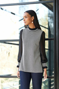 Chiffon Blouson Sleeve Soft Knit Tunic – Ming Wang