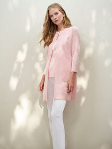Sheer Floral Knit Topper, Pink Clay | Meison Studio Presents Misook