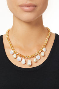 Twisted Chain W/Pearl Drops Necklace, Gold/Pearl | Ming Wang