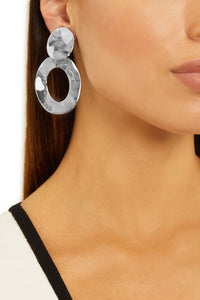 Hammered Silver Drop Hoop Clip Earrings, Silver | Ming Wang