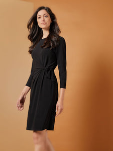 Plus Size Side Tie Jersey Knit Wrap Dress, Black | Kasper