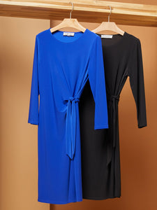 Side Tie Jersey Knit Wrap Dress, Black | Kasper