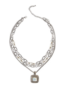 Pearl Square Pendant Two-Tone Necklace, Silver/Gold | Meison Studio Presents Misook