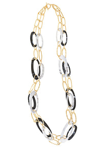 Multi Color Double Strand Link Necklace, Blue/Grey/Gold | Meison Studio Presents Ming Wang
