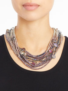 Stacked Bead and Crystal Necklace, Pink/Silver | Meison Studio Presents Misook
