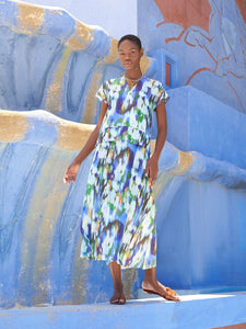 Natural Watercolor Crepe de Chine Maxi Skirt, Satin Sky/Cirrus Blue/Matisse Green/Italian Clay/Black/White | Misook