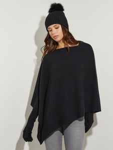 Asymmetrical Cashmere Poncho, Black | Misook Premium Details