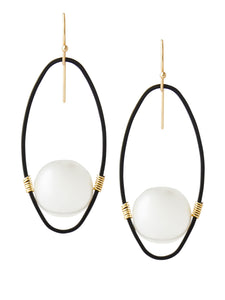 Cord Accent and Pearl Drop Pierced Earrings, Black/Gold | Meison Studio Presents Misook