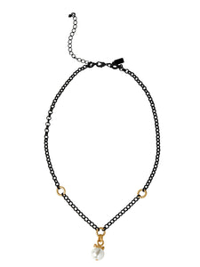 Drop Pearl Black Link Necklace, Black/Gold | Meison Studio Presents Misook